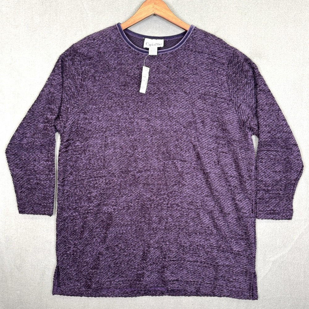 Vintage Capistrano Top Women 22/24W NWT Eggplant Textured Velvet Dead Stock Cozy